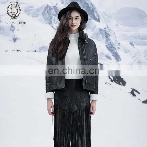 Cool Style Black Genuine Leather Jacket Women's Merino Sheepskin Fur Coat Punk Real Fur And Leather Jacket photo-4