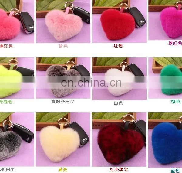 Factory Wholesale Multicolor Rex Rabbit Fur Heart Shape Fur Keychain photo-4