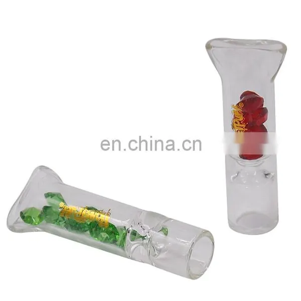 HQP-SP008 HongQiang Transparent Glass Cigarette Holder With Colored Diamond Glass Filter Cartridge Filter photo-5