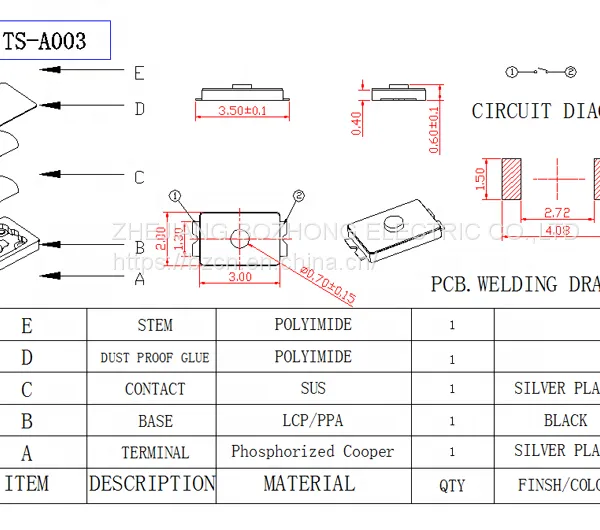 TS-A003 Factory Outlet Smd Micro Momentary Tact Switch for IR Temperature Gum photo-3