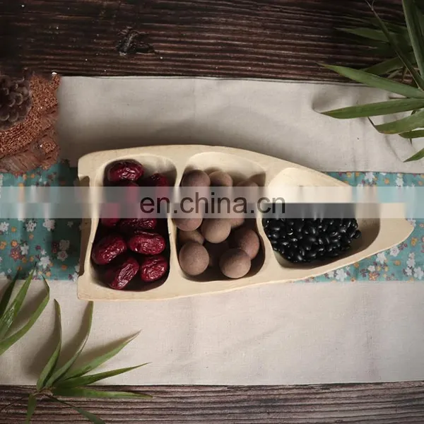 Wholesale European Boat Shape Creative Bamboo Root Multi Dried Fruit Candy Plate Cute Snack Tray for Home Decoration Divide photo-2