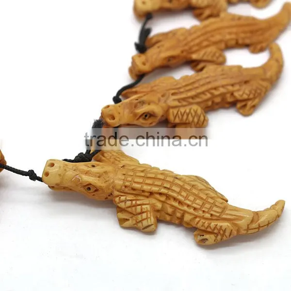 OB039 Jewelry Making Supplies,Antique Look ,Ox Bone Deep Relief Carved Crocodile Pendant photo-3
