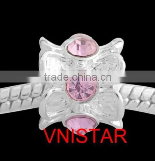 Vnistar Silver Plated Large Hole European Beads With Clear&pink&cyan Crystals for Bracelet PBD1225 photo-2