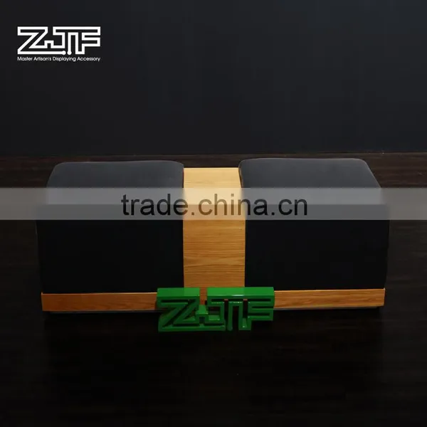 ZJF Black Leather Shoe Stool in Design Retail Wooden Trying Stool photo-2