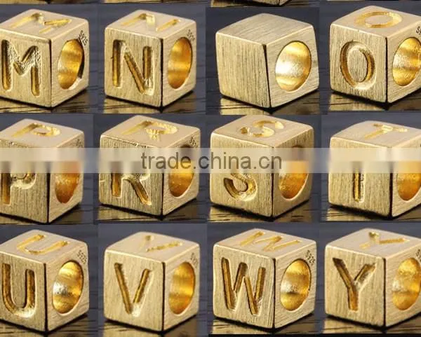 925 Sterling Silver Square Cube Letter Alphabet Beads Charm With 18K Gold Plating photo-2