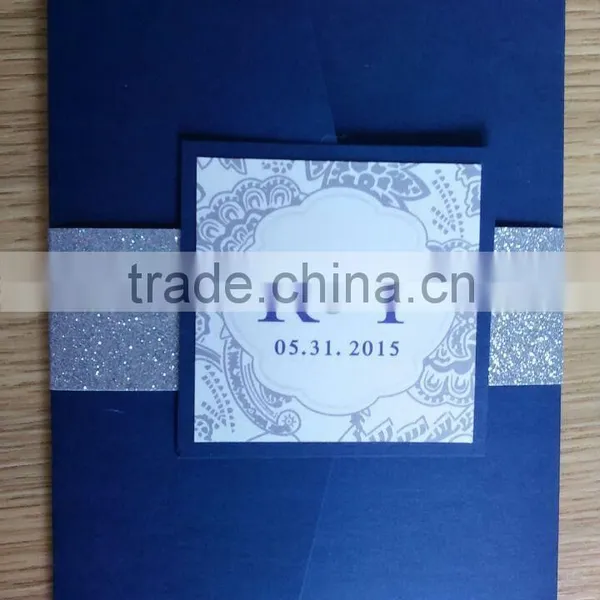 Navy Blue Elegant Wedding Invitations With Glitter
