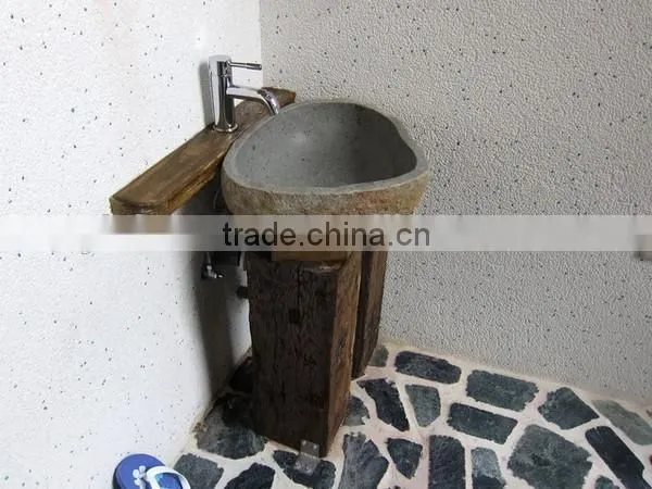 Natural Bathroom Cobble Stone Pedestal Basin photo-4