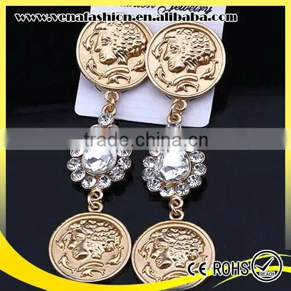 14 Gold Color Hanging Women Head Alloy Tassel Earring photo-3