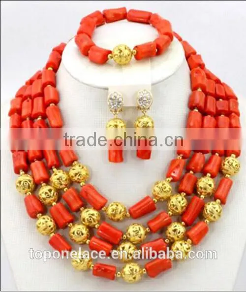 2016 Fashion African Bridal Beads Jewelry Set Coral Beads Jewelry Designs Nigerian Coral Beads Jewelry Set Wedding photo-6