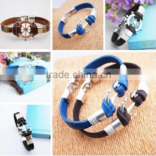 Leather Rope Stainless Steel Gold Anchor Bracelet/Hook Bracelet Anchor Wholesale photo-6