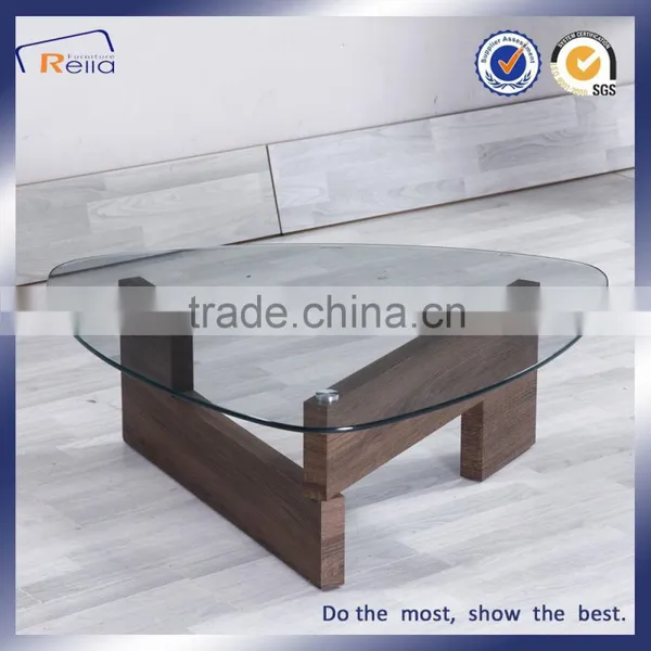 Oval Glass Top Wooden Leg Coffee Table Made in China photo-2