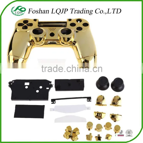 for PS4 chrome Front Back Housing Controller gold Shell Polished Glossy Case Cover Controller Grip Handle (Gold Plating)