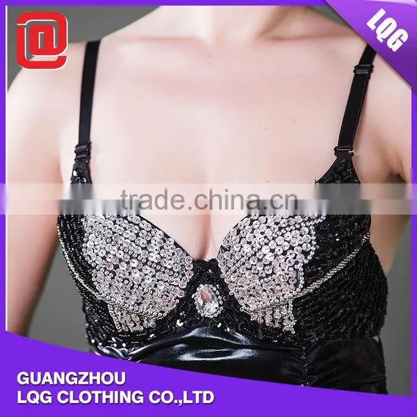 Popular PU Leather Sequins Decorated Club Erotic Party Women Dresses photo-3