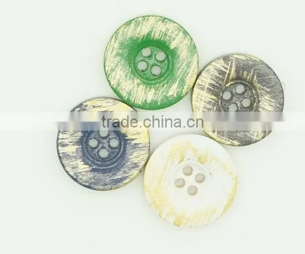 4 Holes Paint Colorful Green Blue Beige Wood Button With Old Effect photo-2