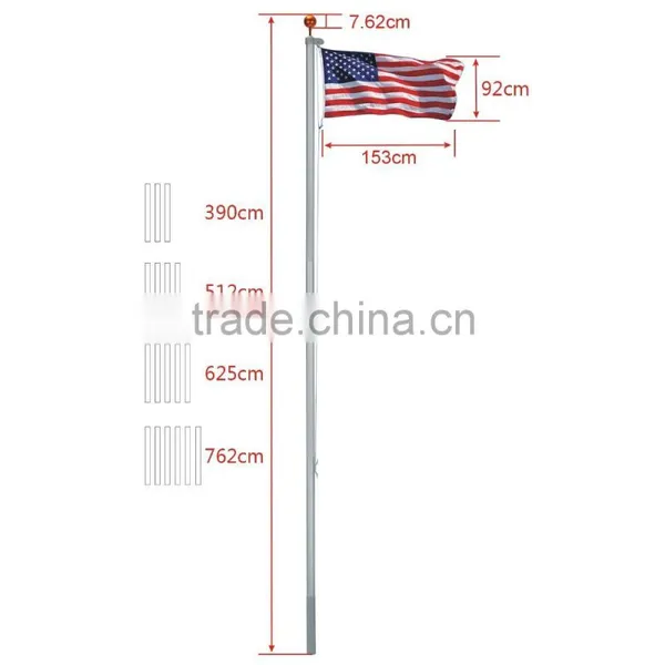 25Ft Aluminum Sectional Flagpole Kit Outdoor Halyard Pole + 2PC US American Flag photo-6