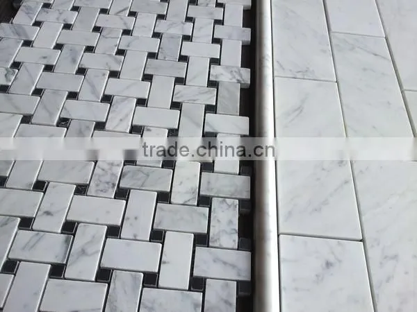 Basketwave Carrara White Marble Mosaic Tile photo-2