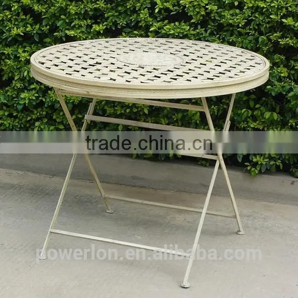 Vintage Cream Color Brush Burgandy Wrought Iron Bistro Set photo-5