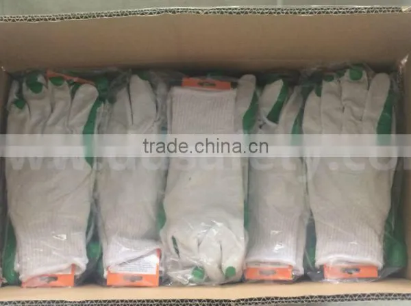 Latex Gloves Bleach Cotton Polyester Liner Green Rubber Coated On Palm photo-2
