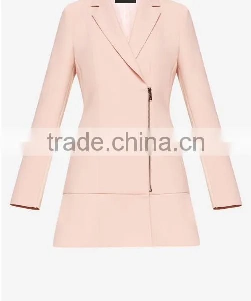 Fashion Women Clothing OEM Front Zipper Bare Pink Flounce Jacket Dress photo-4