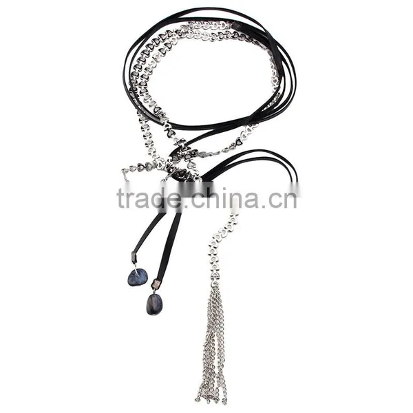 Long Rose Alloy Chain With Chamois Leather Rope Necklaces Jewelry photo-5