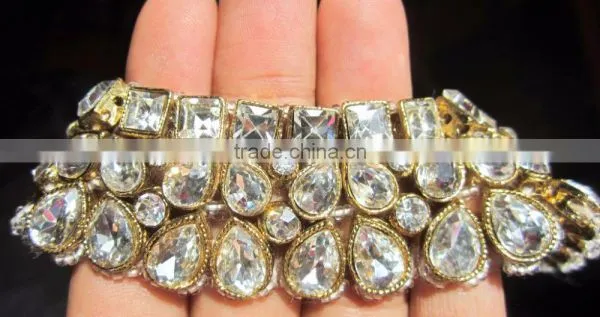 Gold CRYSTAL Payal ANKLETS Pair Feet Bracelet BRIDAL photo-3