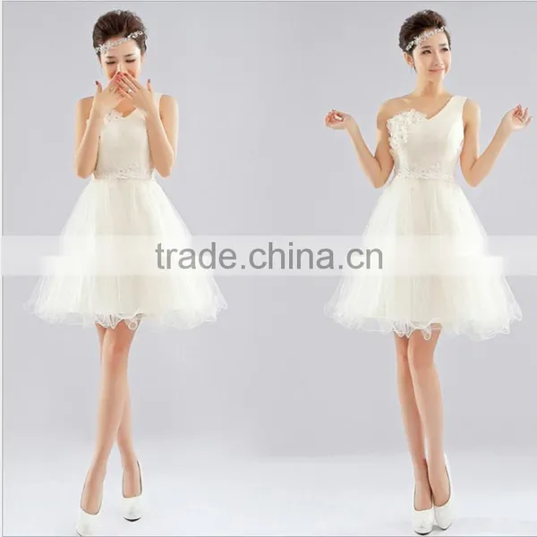 2017 Bridesmaid Short Dress Paragraph Shoulder Halter Sweet Dress Bride Lace Drilling Shoulder Wedding Dress photo-3