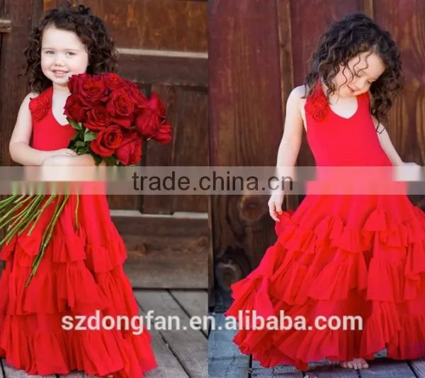 2017 New Arrive Little Girls Christmas Party Red Ruffle Twril Dress Pexi Girls Maxi Dresses photo-3