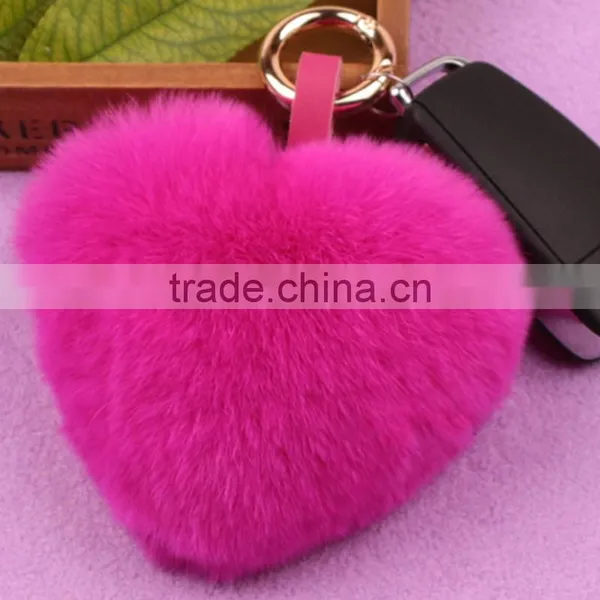 Myfur Heart Shape Rabbit Fur Bag Charm Thick Density Rabbit Animal Fur Key Chains photo-5