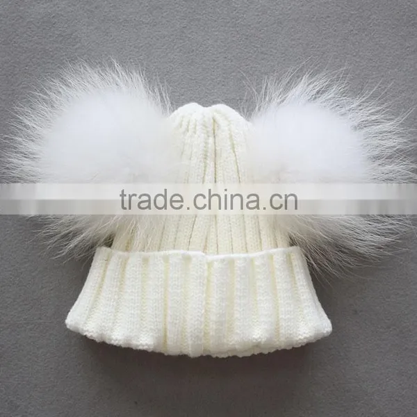 Myfur Wholesale New Designed Knitted Beanie With Fur Pom Pom for Kid and Baby photo-5
