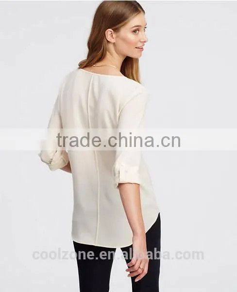 New Fashion High Quality Crepe v Neck Long Sleeve Woman Blouse photo-4
