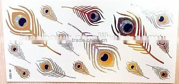 2015 Hot Sale Gold and Silver Feathers Tattoo Stickers photo-3