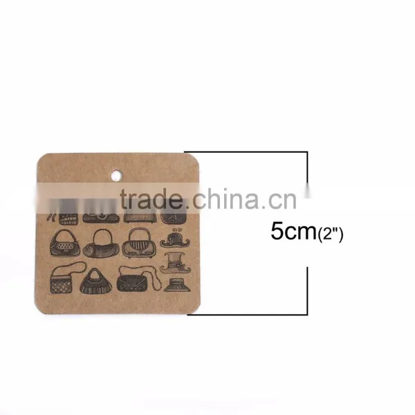 Paper Label Tags Square Brown Handbag Pattern 5cm(2") x 5cm(2"), 1 Piece photo-2