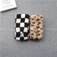 Stock Fluffy Kids Long Piece Scarf Sewing Edge With Applique Embroidery