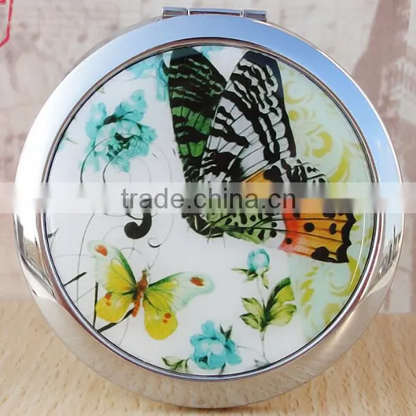 7cm Round Cosmetic Purse Compact Makeup Handbag Mirror With Butterfly photo-4