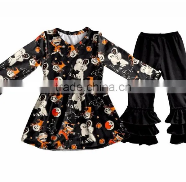 Halloween Top and Pants Ruffle Outfit for Kids Pumpkin Baby Halloween Sets Kids Halloween Outfits photo-3