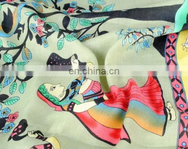 Ethnic Style Textile Fabric Tassels Scarves Mint Printed Oversize Women Fashion Scarves Cape photo-4