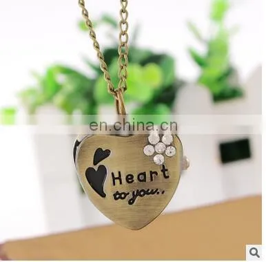 2017 New Fashion Retro Style Diamond Heart Alloy Heart Pocket Necklace Watch Christmas Gift for Girlfriend photo-2