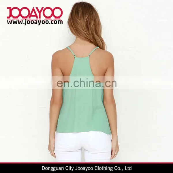 Elegant Ladies Pretty Adjustable Strap Draping Neckline Mint Green Tank Top photo-2