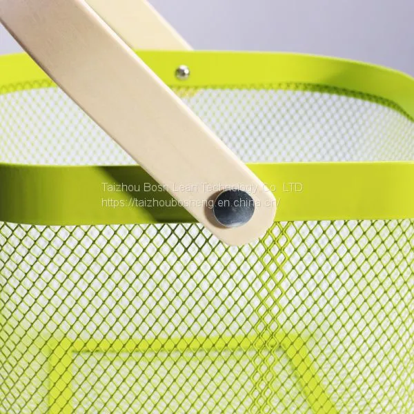 New Kitchen Toy Bath Fruit Flower Metal Wire Mesh Storage Cube Baskets With Wood Handle photo-3