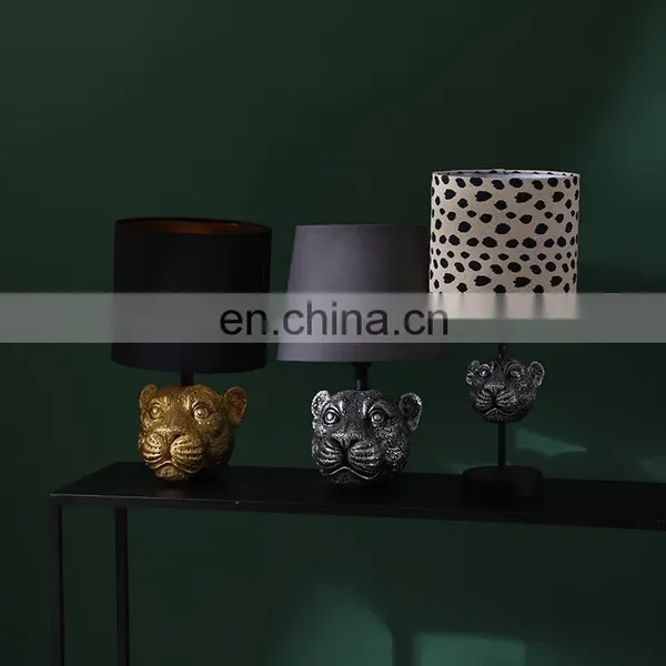 Leopard Head Shape Animal Statue Modern Gold Desk Decoration Cheap Unique Nightstand Lamps for Hotel Office photo-6