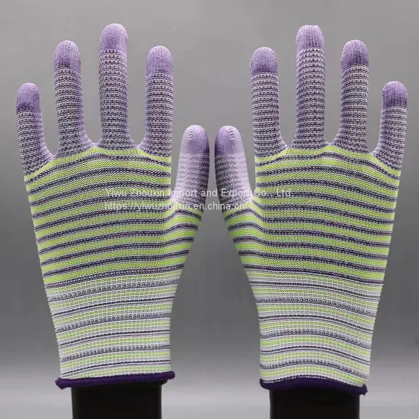 Colored Striped PU Palm-coated Gloves, Glue-coated Electronic Dust-free Work Anti-static Protective Labor Gloves photo-3