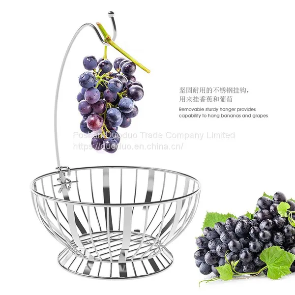 Steel Fruits Organiser Stand Rack Kitchen Iron Wire Banana Hanger Hanging Fruit Mesh Metal Basket photo-4