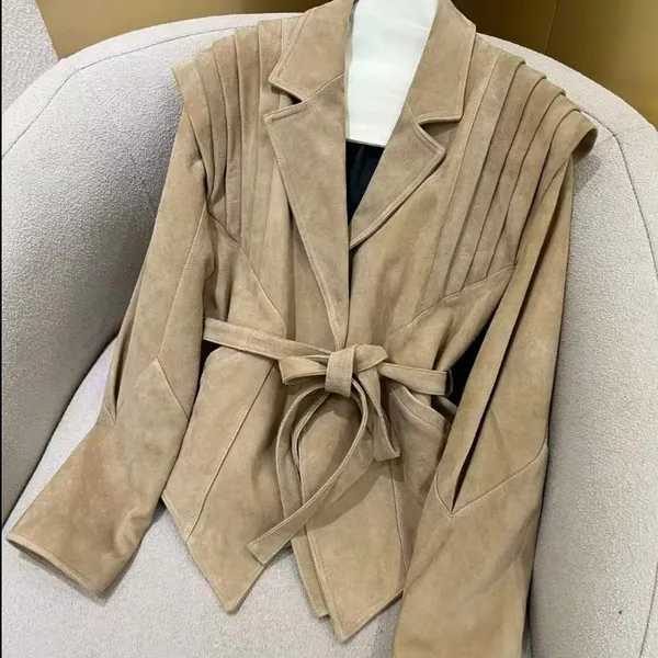 New French Style Fashionable Design With a Short Waist Strap and Suede Jacket Jacket photo-4