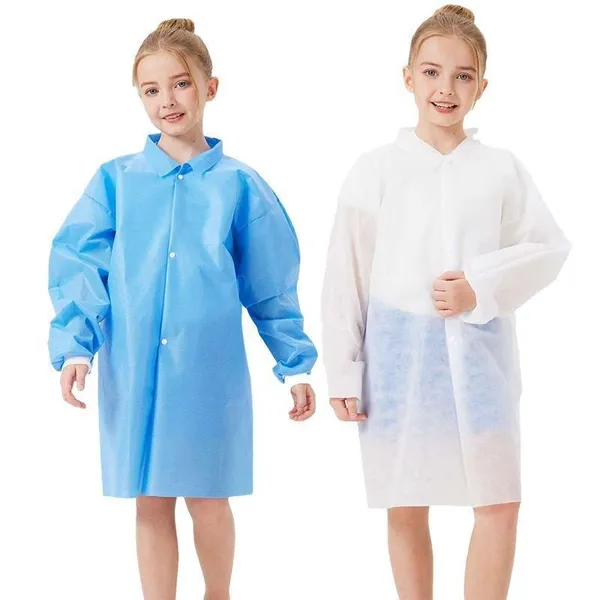 Disposable Children's Lab Coat Non-Woven Isolation Gown Long Sleeves Protective Workwear White Made Non-Woven Fabric