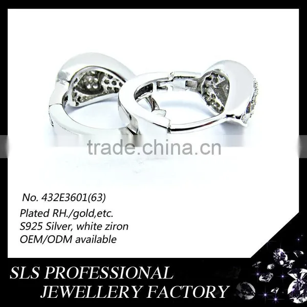 2015 Fashion American Style Heart Shape 925 Sterling Silver White Gold Plated Huggie Earrings for Women photo-4