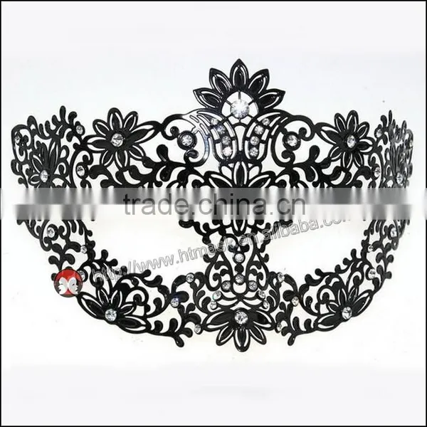 Fancy Luxury Black Elegant Metal Laser Cut Venetian Mask Innovation Rhinestones