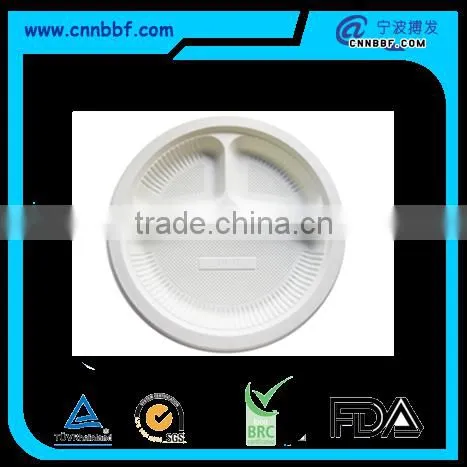 3 compartment round plates disposable biodegradable tableware