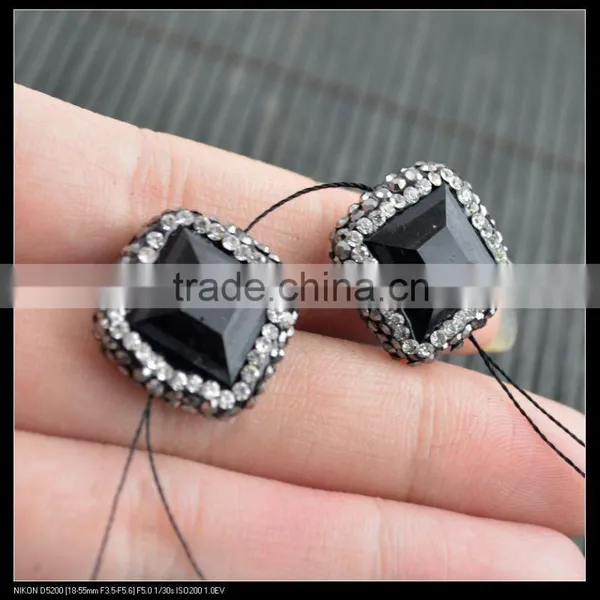 LFD-0063B Wholesale 18*19MM Druzy Black Stone Square Shape Pave Rhinestone Connectors Beads Jewelry Finding For Bracelet photo-4
