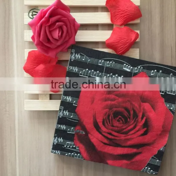 Virgin Wood Pulp 3ply Printed Paper Napkin Rose Printed Napkin photo-5