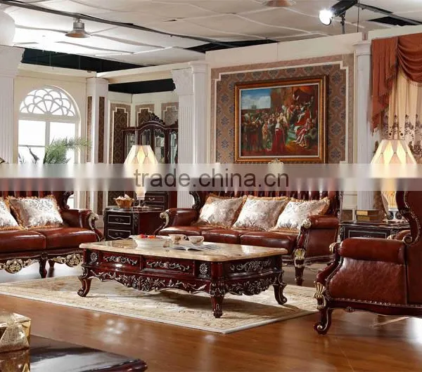Luxury Classical French Italian European Antique Style Carved Rubber Solid Wood Frame Artistic Red Brown Leather Sofa Set Quality Choice photo-3